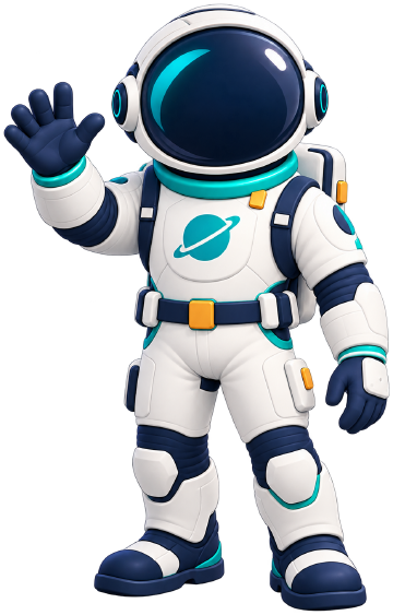 Spaceman Tim, the Timain mascot, waving
